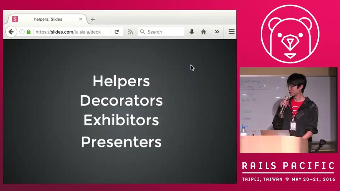 talk by lulalala: Lightning Talk: Helpers, Decorators, Exhibitors, Presenters