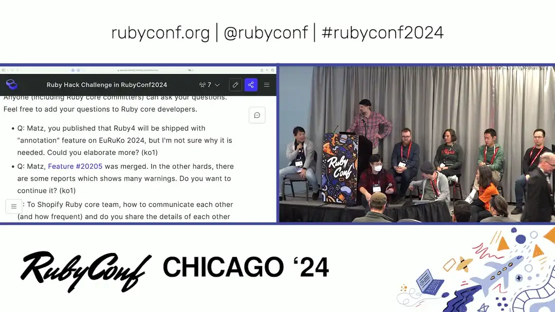 talk by Koichi Sasada, Aaron Patterson, Yukihiro "Matz" Matsumoto, John Hawthorn, Eileen M. Uchitelle, Peter Zhu, Alan Wu, Yusuke Endoh, Akira Matsuda: Ruby Core Developers Q&A